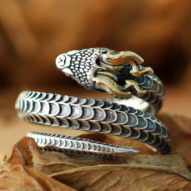 Trend Carving Snake Horns Dragon Ring